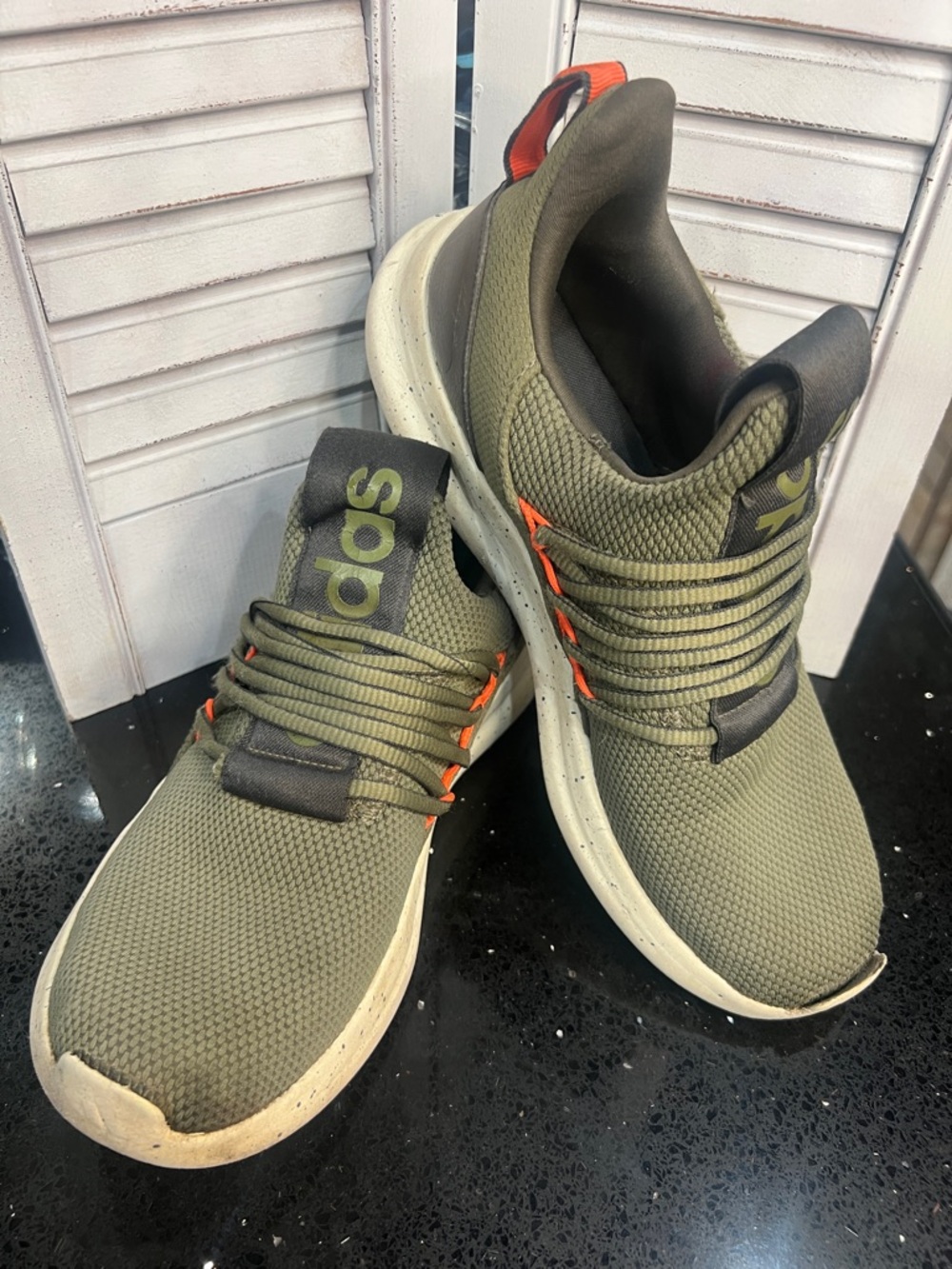 adidas Men's Olive Green Athletic Sneakers with Orange Accents